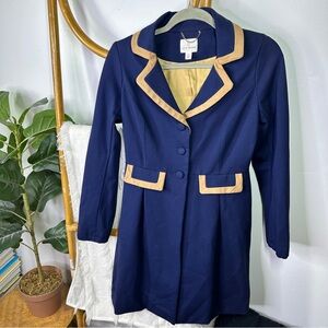 JB Julie Brown Navy Coat w Tan Contrast sz M